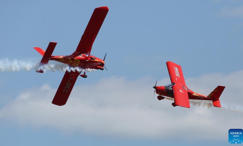 Aircrafts perform during the Fly in Limbazi air show in Limbazi, Latvia, on June 10, 2023. (Photo by Edijs Palens/Xinhua)