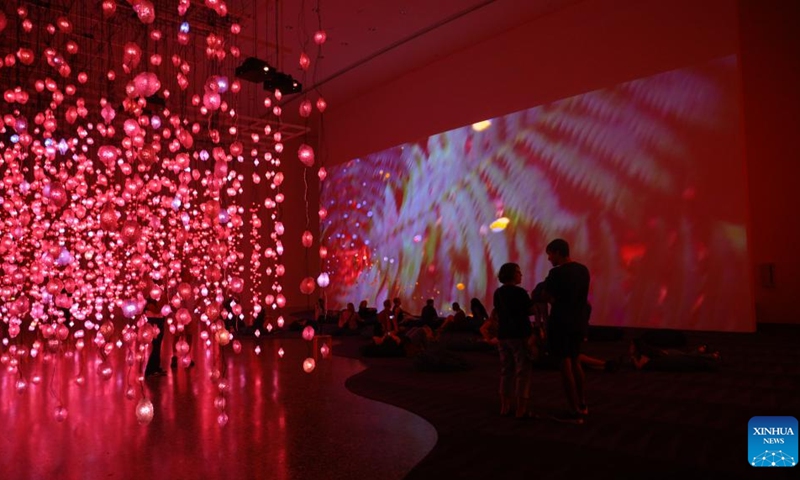Pixel Forest and Worry Will Vanish, presentations by Swiss artist Pipilotti Rist, are on display at the Museum of Fine Arts, Houston, Texas, the United States, on May 31, 2023. The exhibition Pipilotti Rist: Pixel Forest and Worry Will Vanish is held here from March 12 to Sept. 4.(Photo: Xinhua)