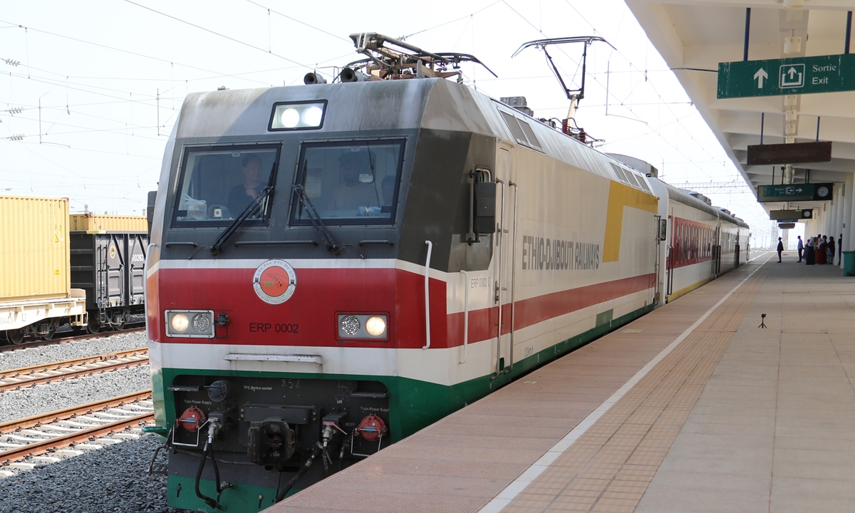 A train arrives at a station on the Chinese-built Ethiopia-Djibouti railway, on September 22, 2022.Photo: Xinhua