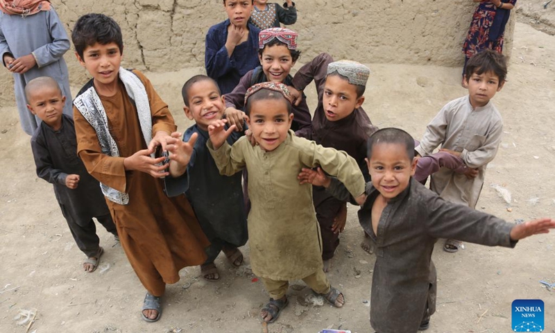 This photo taken on May 23, 2023 shows Afghan children at a camp for internally displaced persons (IDPs) in Kabul, capital of Afghanistan.(Photo: Xinhua)