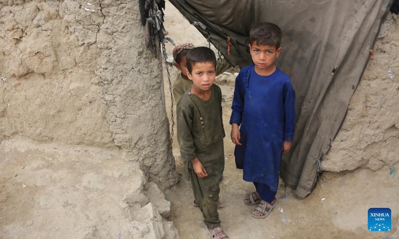 This photo taken on May 23, 2023 shows Afghan children at a camp for internally displaced persons (IDPs) in Kabul, capital of Afghanistan.(Photo: Xinhua)