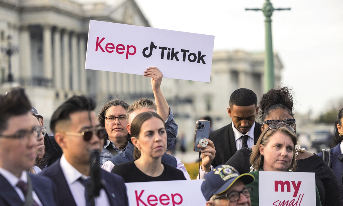 TikTok content creators gather outside the Capitol to protest against a potential ban on March 22, 2023. Photo: AFP