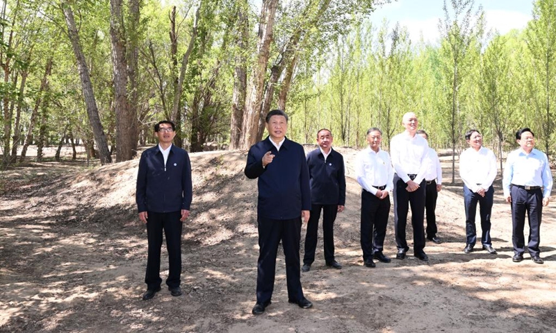 General Secretary of the Communist Party of China (CPC) Central Committee Xi Jinping, also Chinese president and chairman of the Central Military Commission, visits a state forestry area in Linhe District of Bayannur, north China's Inner Mongolia Autonomous Region, June 6, 2023.(Photo: Xinhua)