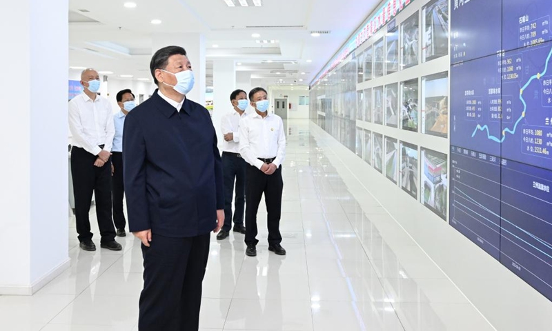 General Secretary of the Communist Party of China (CPC) Central Committee Xi Jinping, also Chinese president and chairman of the Central Military Commission, visits an information-powered monitoring center in the Hetao irrigation area in Bayannur, north China's Inner Mongolia Autonomous Region, June 6, 2023.(Photo: Xinhua)