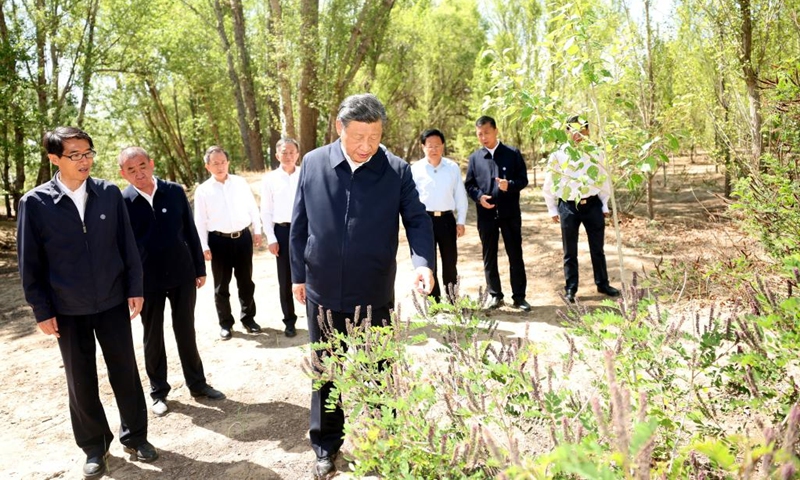 General Secretary of the Communist Party of China (CPC) Central Committee Xi Jinping, also Chinese president and chairman of the Central Military Commission, visits a state forestry area in Linhe District of Bayannur, north China's Inner Mongolia Autonomous Region, June 6, 2023.(Photo: Xinhua)