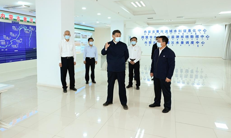General Secretary of the Communist Party of China (CPC) Central Committee Xi Jinping, also Chinese president and chairman of the Central Military Commission, visits an information-powered monitoring center in the Hetao irrigation area in Bayannur, north China's Inner Mongolia Autonomous Region, June 6, 2023.(Photo: Xinhua)