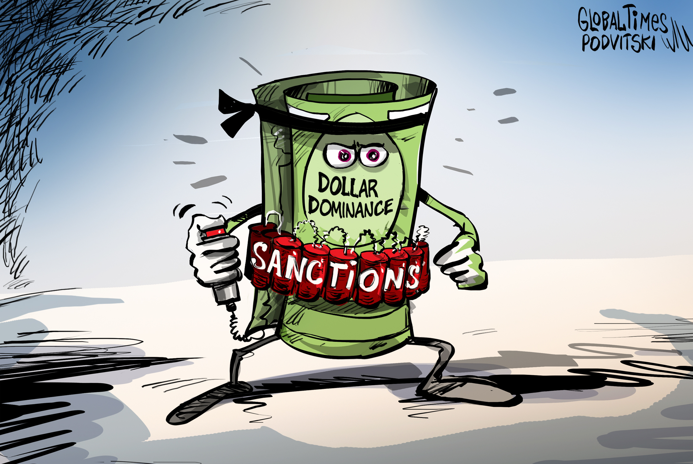 US' suicidal sanctions. Cartoon: Vitaly Podvitski 