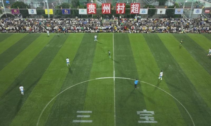 This aerial photo taken on June 9, 2023 shows a Village Super League football match in Rongjiang County of southwest China's Guizhou Province. Village Super League is a football tournament held in Rongjiang County. Organized and participated by local football fans, this grassroot football tournament has attracted 20 teams from nearby villages.

Video clips of the matches went viral on internet and helped the Village Super League gained popularity nation wide.

The tournament, not only showcases the passion and skills of the football enthusiasts in local villages, but also demonstrates their unity and teamwork in the field. (Xinhua/Liu Qinbing)