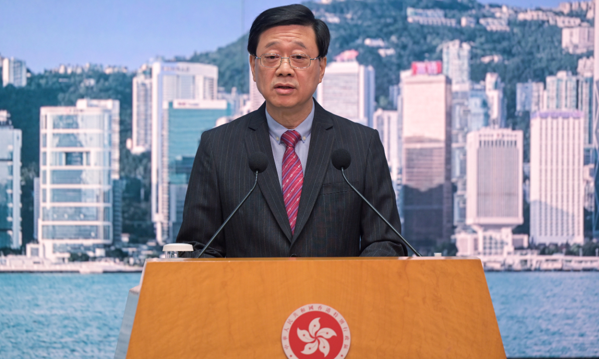 The Hong Kong Special Administrative Region Chief Executive John Lee at a press conference on June 13, 2023 Photo: VCG