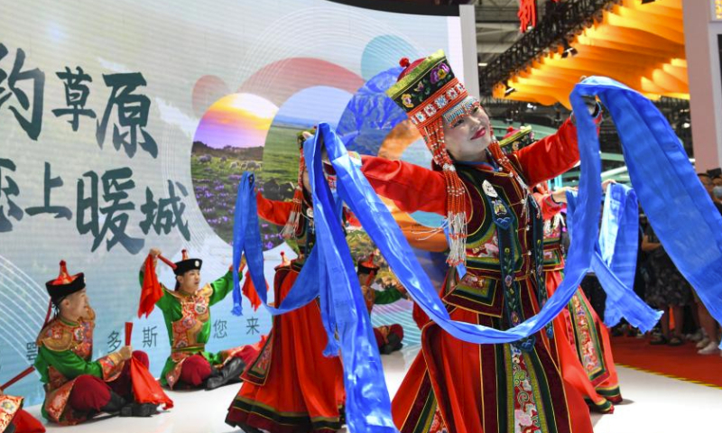 Dancers perform at the 19th China (Shenzhen) International Cultural Industries Fair in Shenzhen, south China's Guangdong Province, June 7, 2023. The five-day national-level fair closed Sunday in Shenzhen. (Xinhua/Liang Xu)