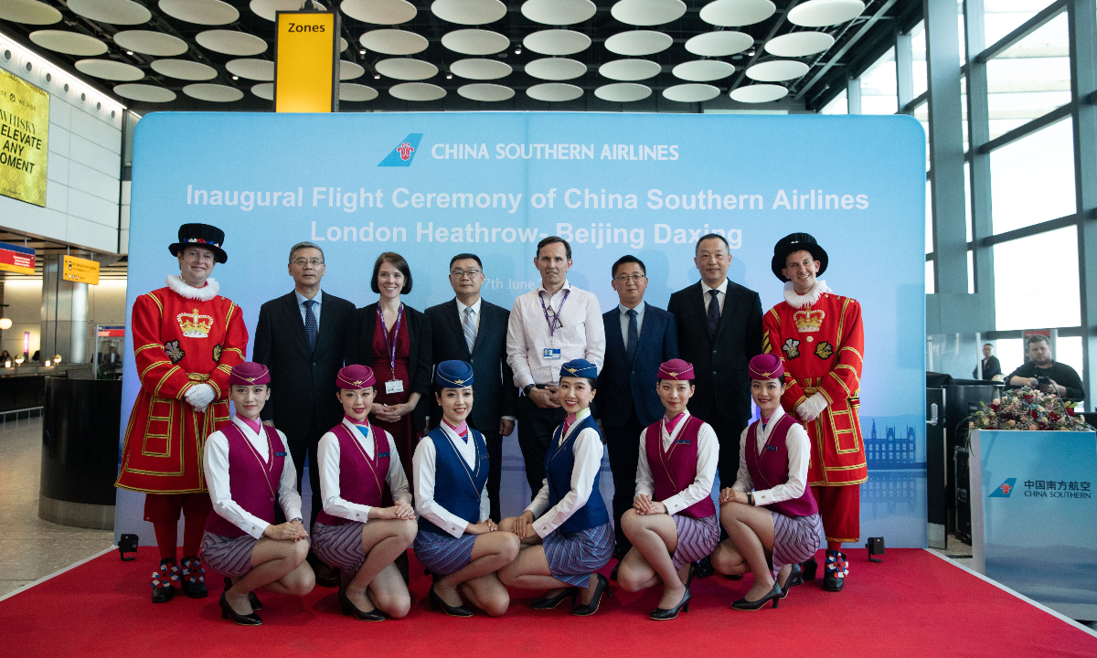 Inaugural flight ceremony of China Southern Airlines at London Heathrow Airport. Photo: Courtesy of China Southern Airlines