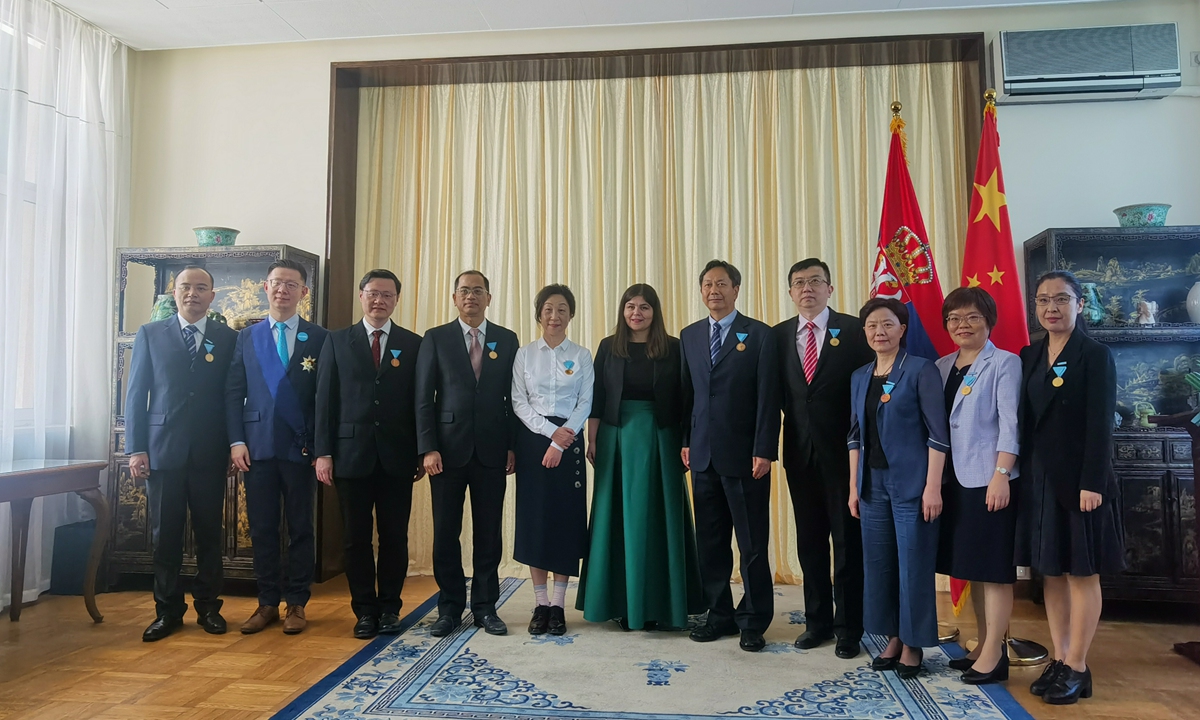 A group photo of all Chinese laureates with Serbian Ambassador to China Maja Stefanovic (sixth from left) on June 7, 2023. Photo: Hu Yuwei/GT