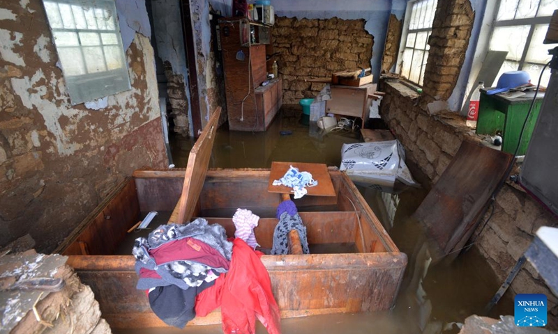 This photo taken on June 12, 2023 shows a flooded house in Afanasiyivka, Mykolaiv region. The Kakhovka hydroelectric power plant was destroyed on June 6, causing a decrease of the dam water level and massive flooding in nearby areas(Photo: Xinhua)