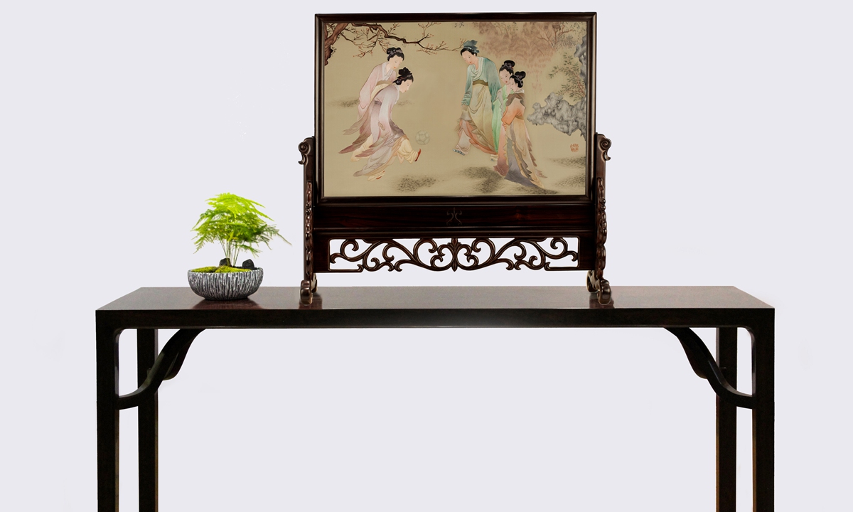 Suzhou Embroidery Shinü Cuju Tu, or The Picture of Ladies Playing Cuju, by Yao Jianping  Photo: Courtesy of Yao Jianping