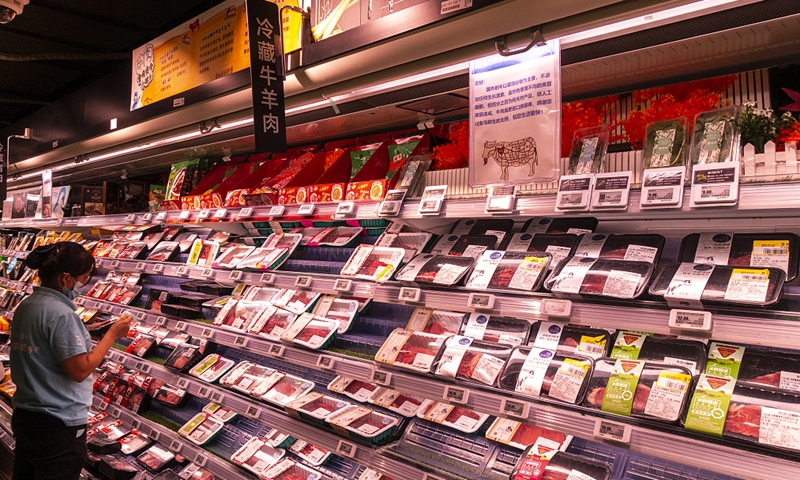 Imported beef is sold in a supermarket in Shanghai. Photo: VCG
