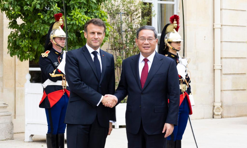 Chinese Premier Li Qiang meets with French President Emmanuel Macron at the Elysee Palace in Paris, France, June 22, 2023. (Xinhua/Huang Jingwen)