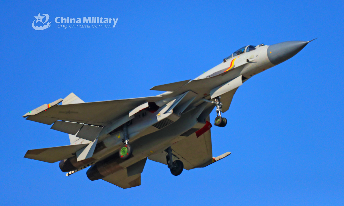 A fighter jet attached to a base under the PLA Naval Aviation University takes off for a recent flight training exercise. Photo: China Military