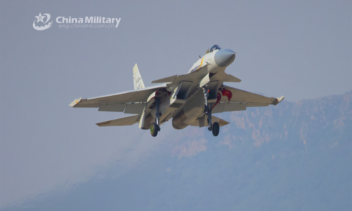 A fighter jet attached to a base under the PLA Naval Aviation University takes off for a recent flight training exercise. Photo: China Military
