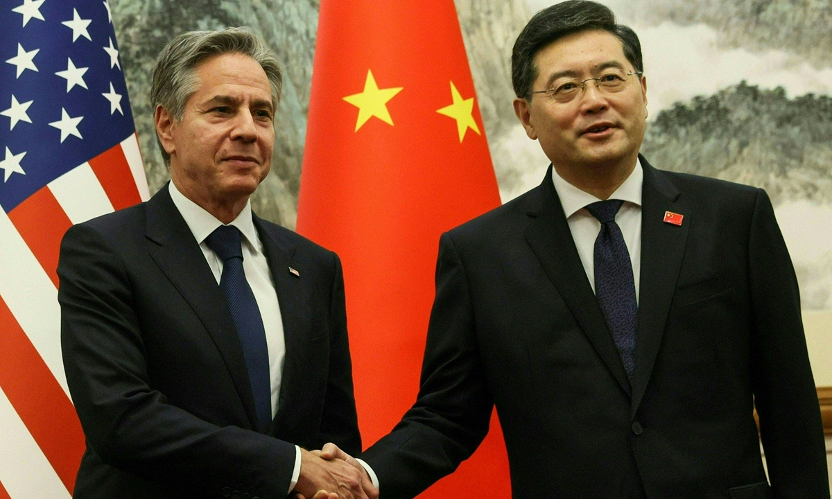 Chinese State Councilor and Foreign Minister Qin Gang (right) meets with visiting US Secretary of State Antony Blinken on June 18, 2023, in Beijing. Photo: Visual News 