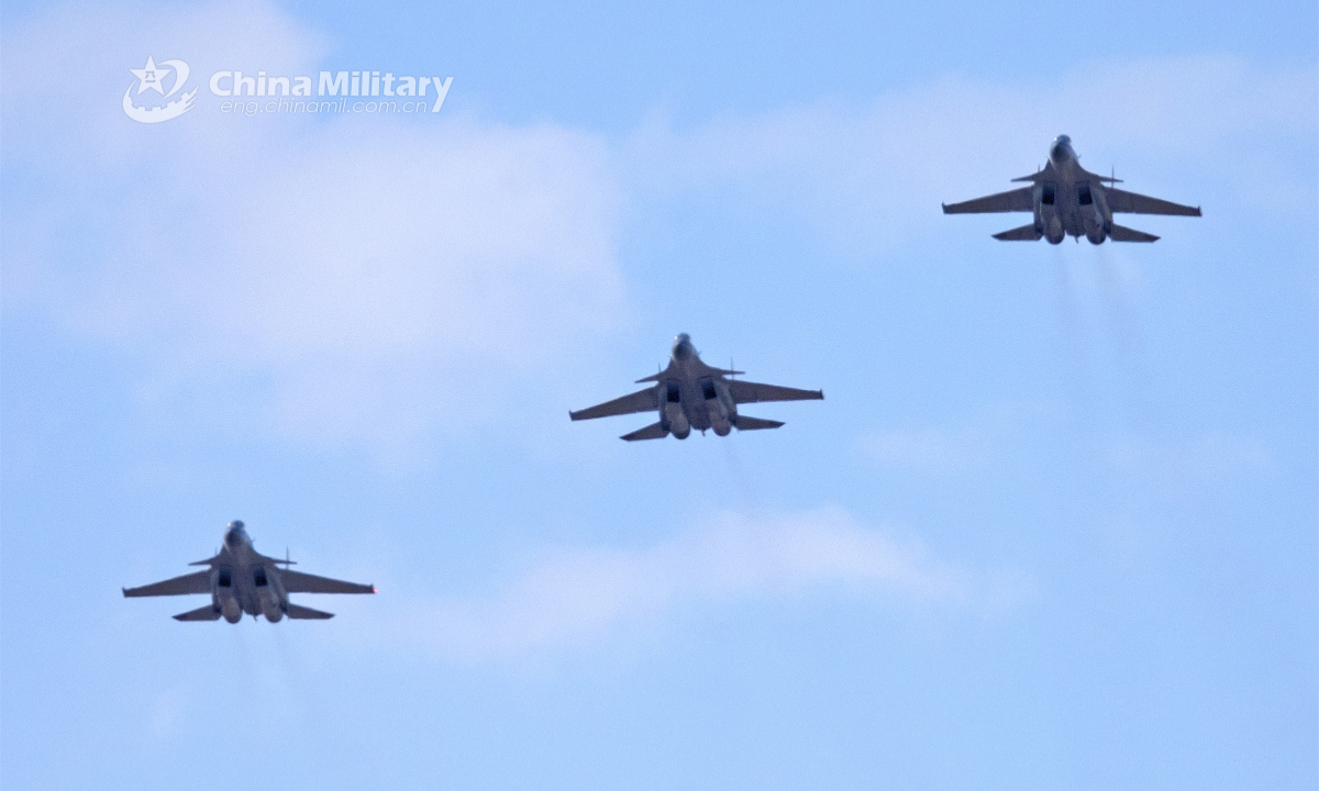 Fighter jets attached to a base under the PLA Naval Aviation University fly in formation during a recent flight training exercise. Photo: China Military