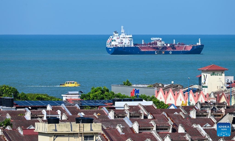 This photo taken on June 18, 2023 shows a view the Strait of Malacca seen from Malacca, Malaysia. Malacca, located on the northern shore of the Strait of Malacca, is a historic city and capital of the state of Malacca.(Photo: Xinhua)