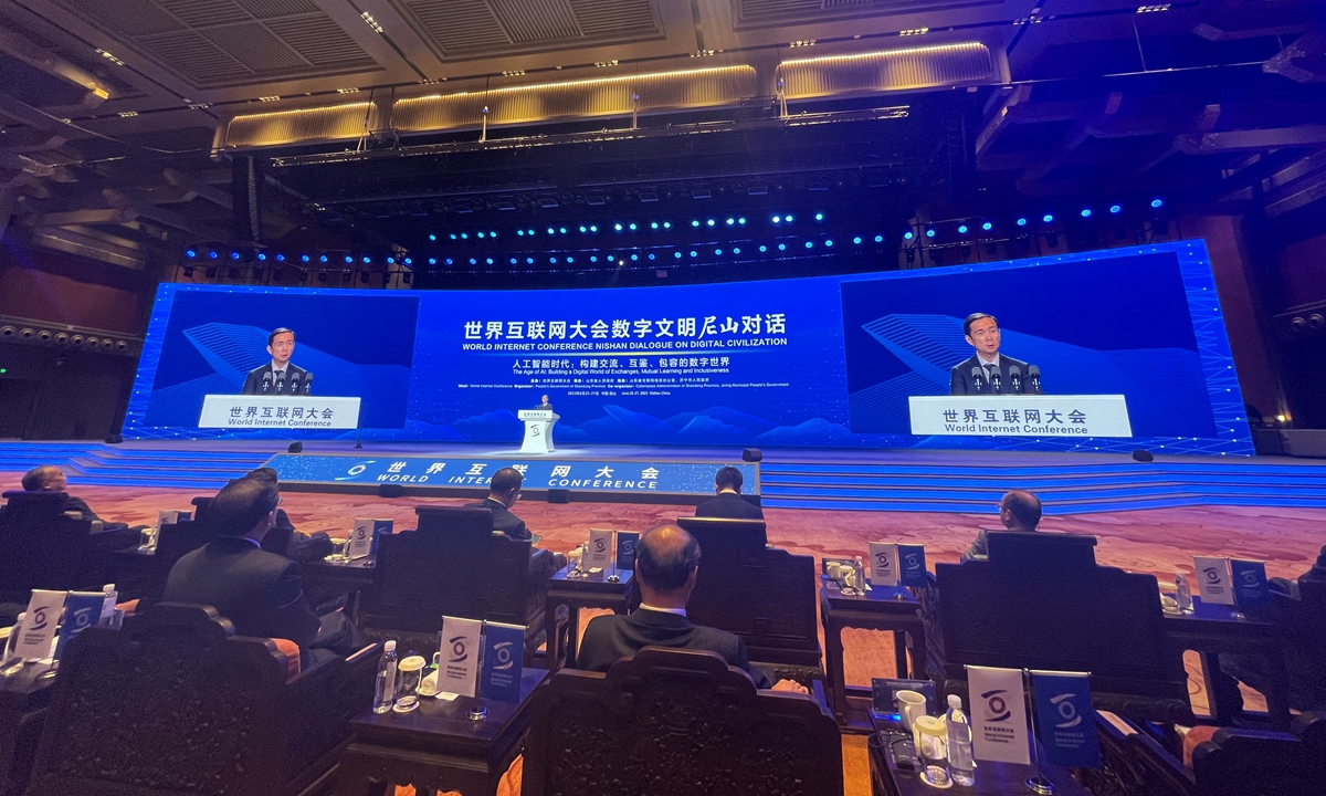 Alibaba CEO and Chairman Zhang Yong addresses the World Internet Conference Nishan Dialogue in Qufu, East China's Shandong Province on June 26, 2023. Photo: Liu Caiyu/GT 
