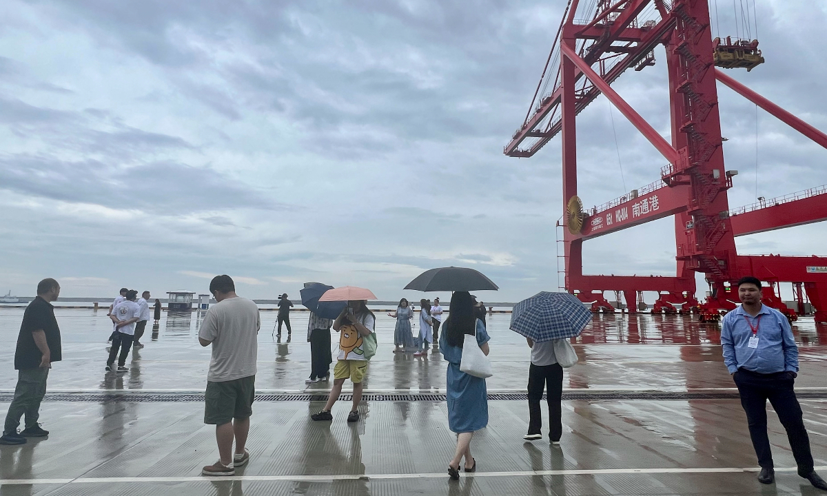 A joint interview event involving over 40 reporters from Mongolia and China visit Lüsi Port area in Qidong in East China’s Jiangsu Province on June 30, 2023. Photo: Du Qiongfang/GT