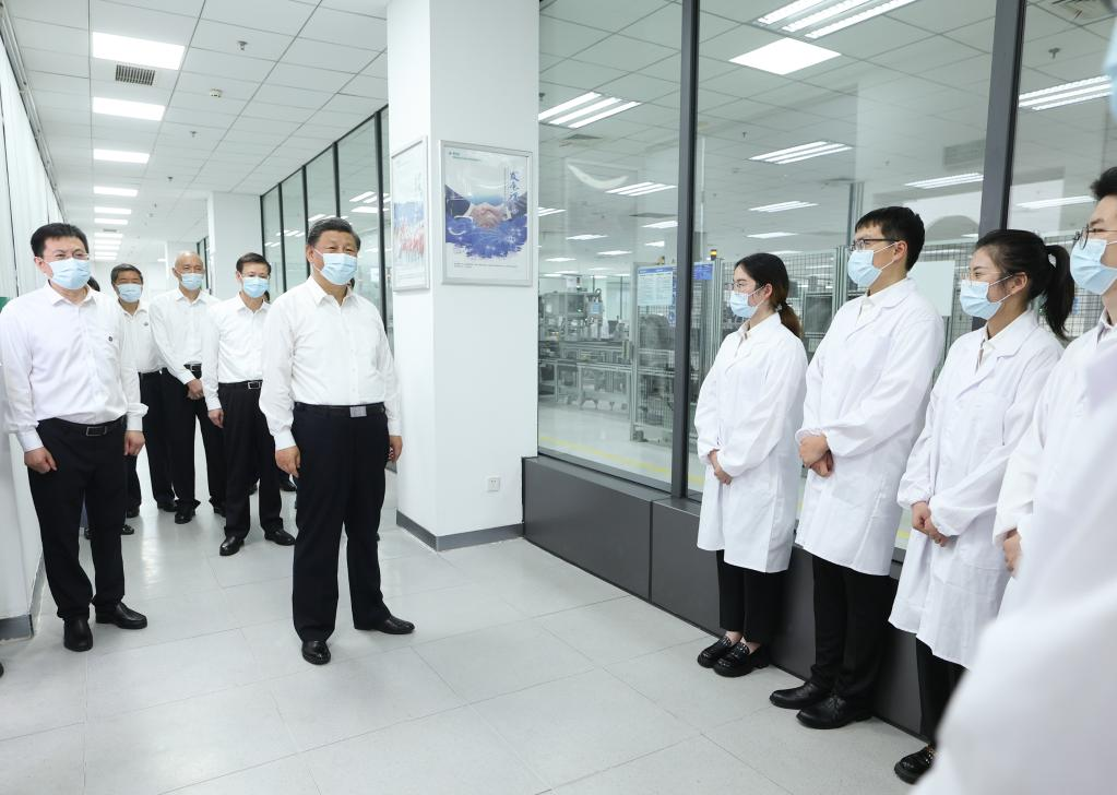 Chinese President Xi Jinping, also general secretary of the Communist Party of China (CPC) Central Committee and chairman of the Central Military Commission, visits NARI Group Corporation in Nanjing, east China's Jiangsu Province, July 6, 2023. Photo:Xinhua