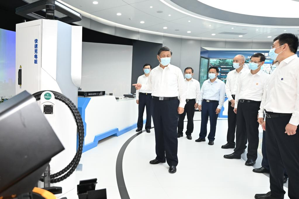 Chinese President Xi Jinping, also general secretary of the Communist Party of China (CPC) Central Committee and chairman of the Central Military Commission, visits NARI Group Corporation in Nanjing, east China's Jiangsu Province, July 6, 2023. Photo:Xinhua