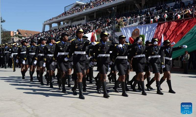 A military parade is held during a celebration marking the 63rd anniversary of Madagascar's independence in Antananarivo, capital of Madagascar, June 26, 2023. Madagascar celebrated the 63rd anniversary of its independence on Monday.(Photo: Xinhua)
