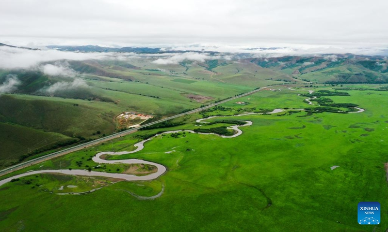 This aerial photo taken on July 5, 2023 shows the summer scenery of the Ulan Mod grassland in Horqin Right Wing Front Banner of Hinggan League, north China's Inner Mongolia Autonomous Region.(Photo: Xinhua)