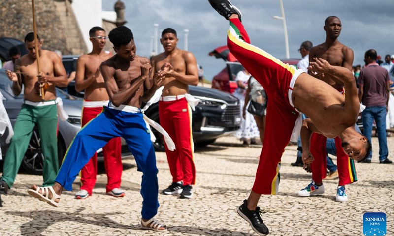 Local artists perform the Capoeira in Salvador, Bahia state, Brazil, July 4, 2023.(Photo: Xinhua)