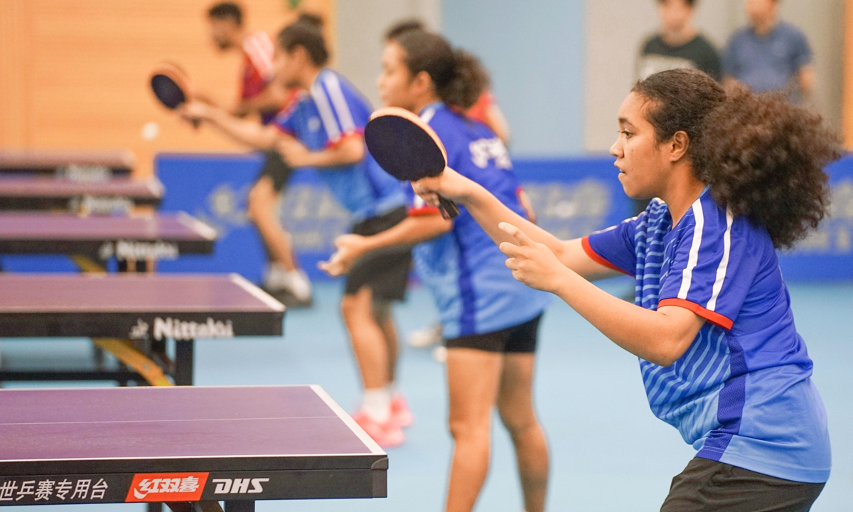 Ping-pong players from Papua New Guinea's national team train in Shanghai on July 2, 2023. Photo: Lu Ting/Global Times 