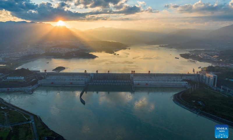 This aerial photo taken on July 9, 2023 shows the Three Gorges Hydroelectric Power Station in Yichang City, central China's Hubei Province. The Three Gorges Hydroelectric Power Station on China's Yangtze River has generated over 1.6 trillion kWh of electricity in 20 years since its first generator unit was put into operation to generate electricity in July 2003, official data showed Monday.(Photo: Xinhua)