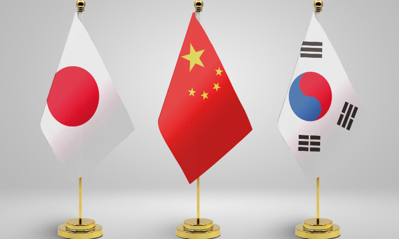 Flags of China, Japan and South Korea