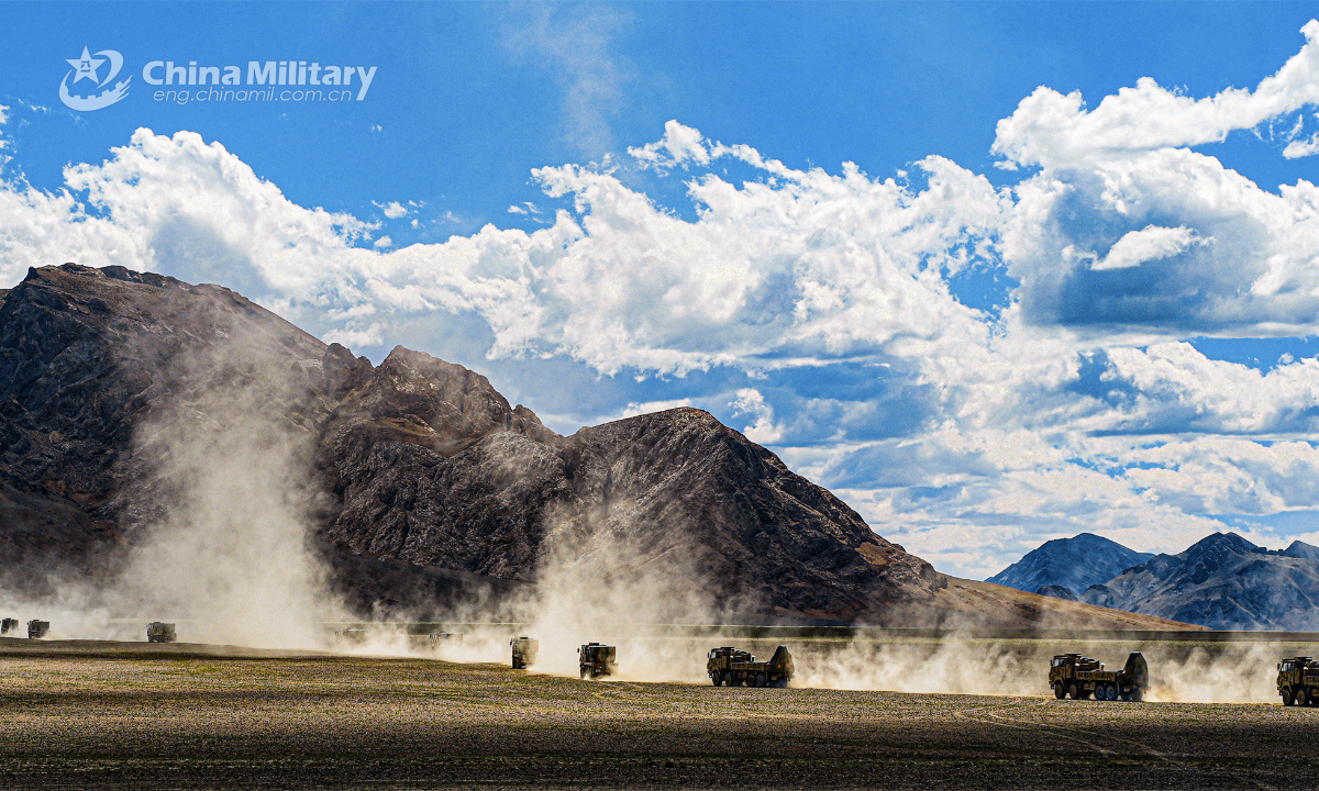 Vehicle-mounted multiple launch rocket systems (MLRSs) attached to an artillery element of a regiment under the PLA Xinjiang Military Command maneuver in speed en route to an unfamiliar area for a live-fire training exercise in early July, 2023. Photo: China Military
