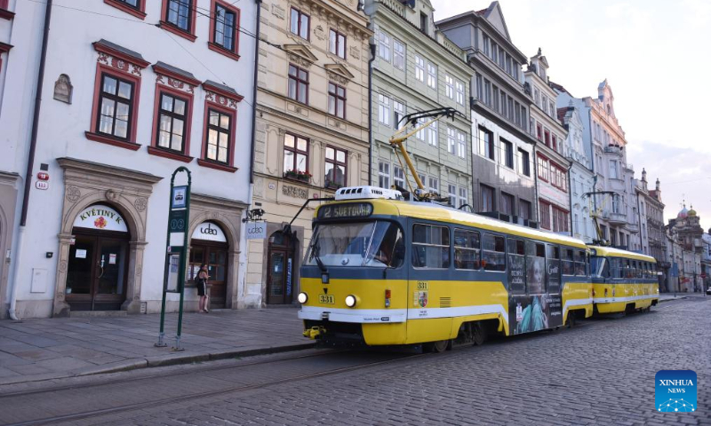 This photo taken on July 17, 2023 shows a tram in Pilsen, the Czech Republic. (Xinhua/He Canling)