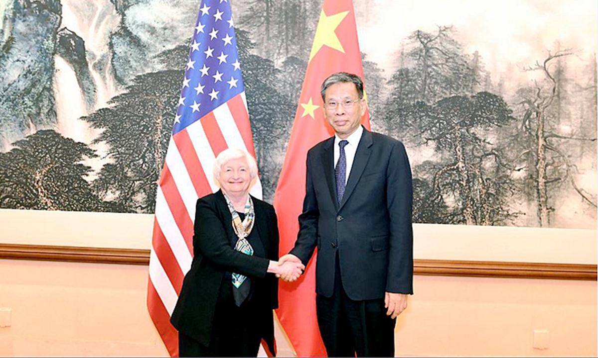 Chinese Finance Minister Liu Kun meets US Treasury Secretary Janet Yellen in Beijing on July 8, 2023. Photo: Courtesy of the Ministry of Finance