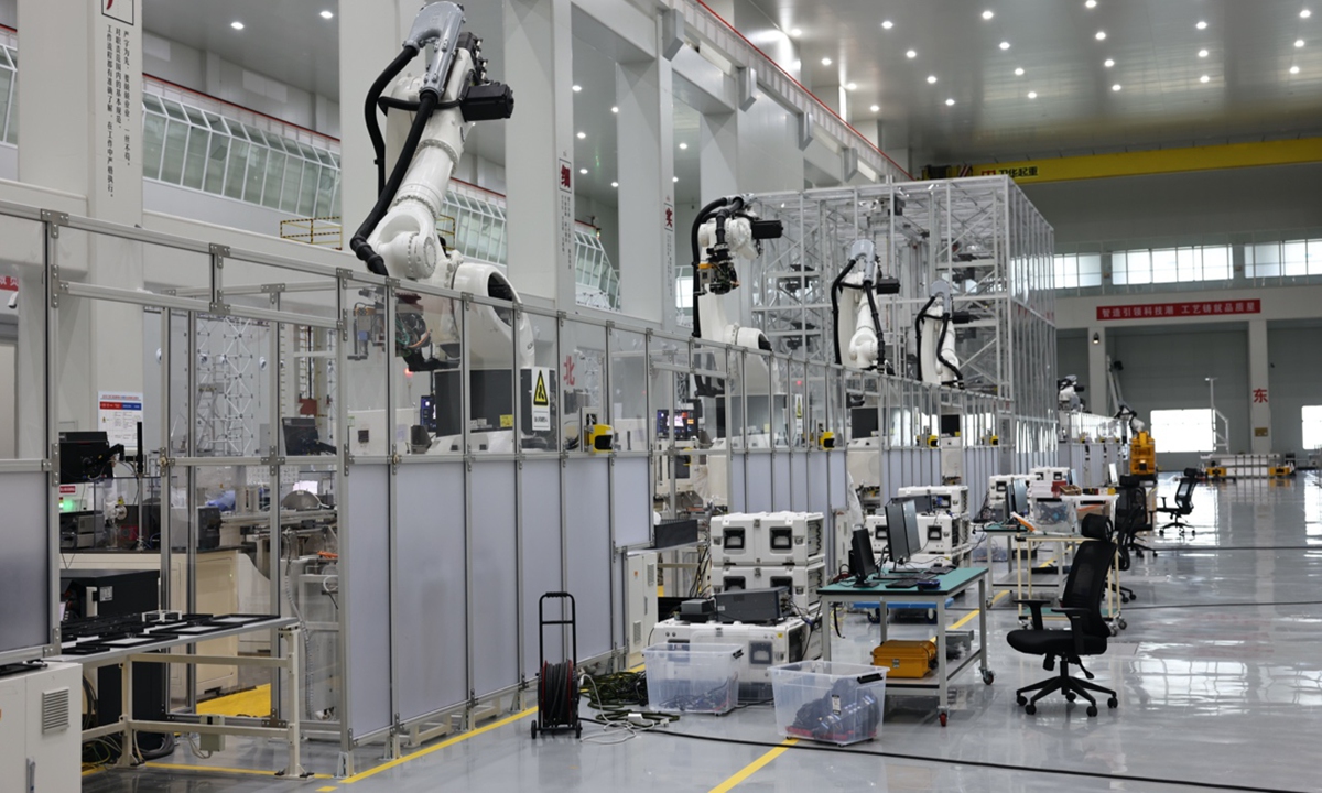 Intelligent satellite manufacturing line in Wuhan National Aerospace Industry Base Photo: Deng Xiaoci/GT