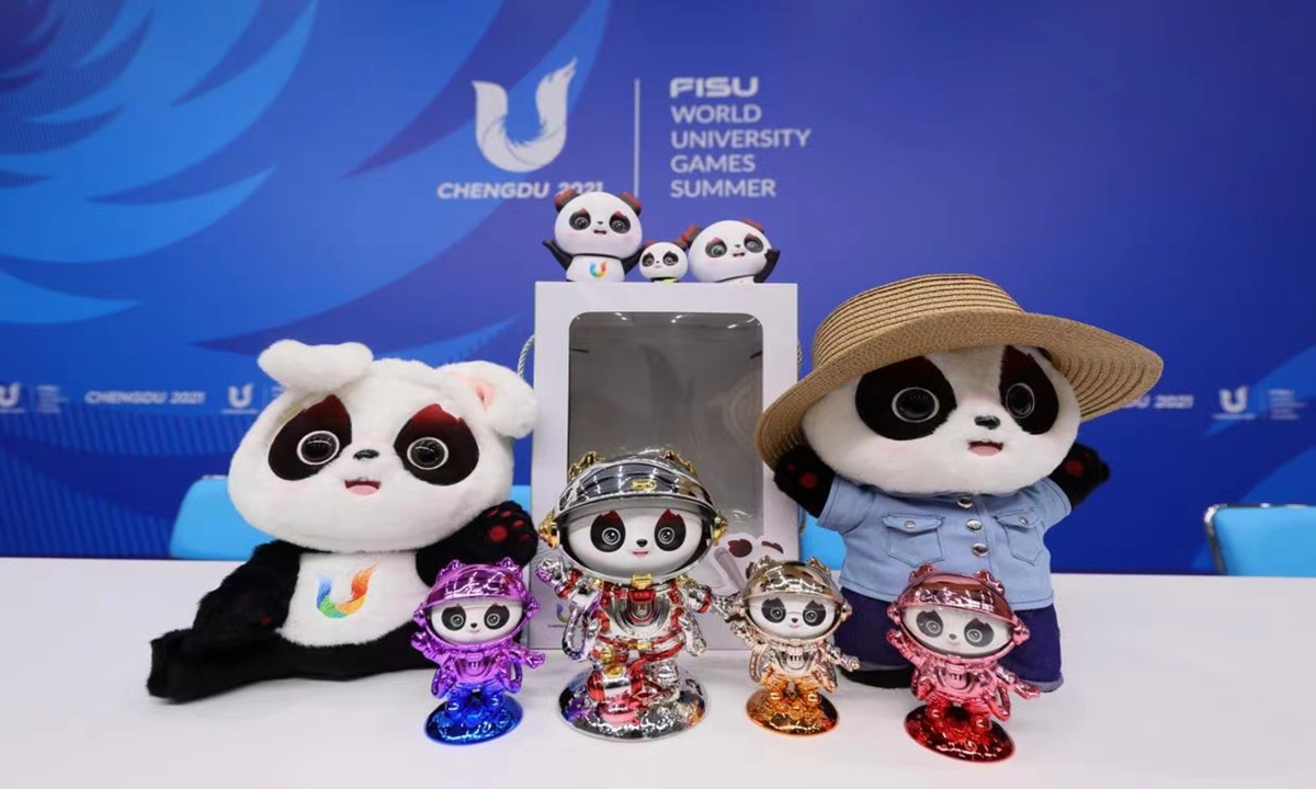 Products featuring Rongbao, the mascot of the University Games Photo: Courtesy of the Chengdu World University Games