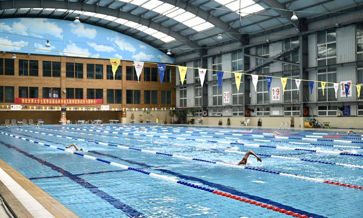 Swimmers train for the 31st FISU Summer World University Games. Photo: VCG