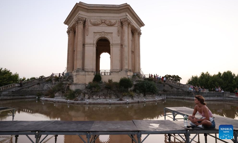 This photo taken on July 17, 2023 shows the Aqueduc Saint-Clement at Promenade du Peyrou in Montpellier, France. (Xinhua/Gao Jing)