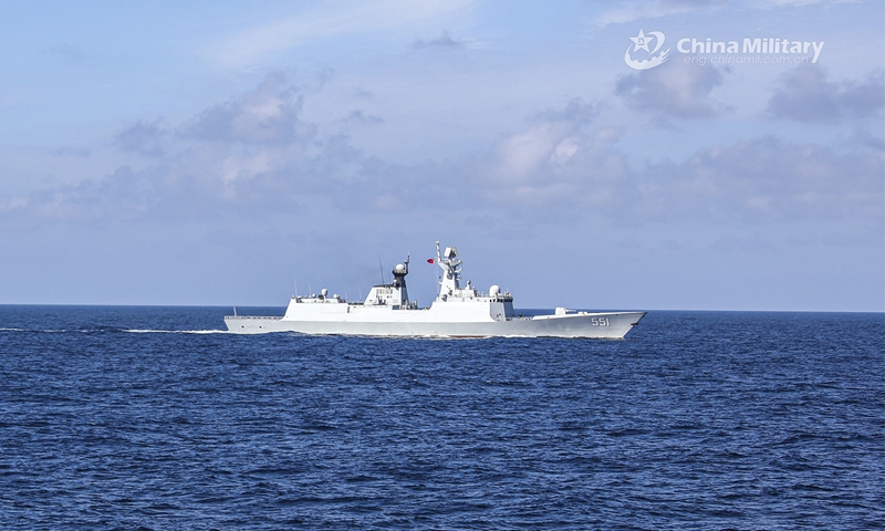 The guided-missile frigate Suining attached to a frigate flotilla with the navy under the PLA Southern Theater Command steams at an undisclosed sea area during a maritime combat training exercise in mid July, 2023. (eng.chinamil.com.cn/Photo by Ge Hanqiang and Zhang Weifeng)