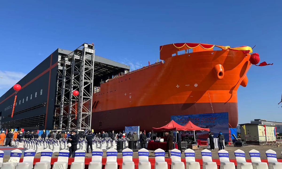 A view of the main body of a Chinese ultra-deepwater research drilling vessel Photo: Courtesy of Huangpu Wenchong Shipbuilding Co