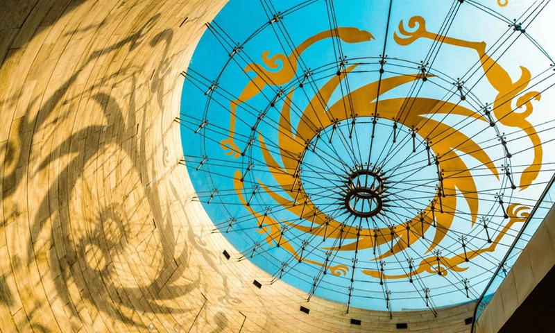 The Sun and Immortal Birds Gold Ornament is seen on the dome of the Jinsha Site Museum in Chengdu of southwest China's Sichuan Province on March 10, 2022. Photo: Xinhua