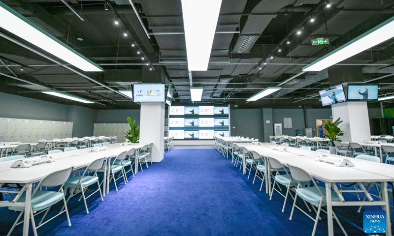 Photo taken on July 13, 2023 shows the view of the photographer working area at the Main Media Center for the Chengdu Universiade, in Chengdu, capital of southwest China's Sichuan Province. The Main Media Center (MMC) for the 31st FISU Summer World University Games in Chengdu located near the Dong'an Lake Sports Park where the Games' opening ceremony will take place. Photo: Xinhua