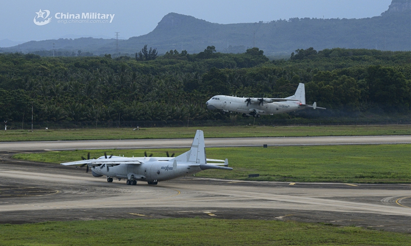 Anti-submarine patrol aircraft attached to a naval aviation regiment under the PLA Southern Theater Command takes off for a round-the-clock training exercise in early July, 2023. (eng.chinamil.com.cn/Photo by Qin Qianjiang)