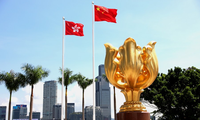 Photo taken on July 14, 2020 shows the Golden Bauhinia Square in south China's Hong Kong, July 14, 2020.(Photo: Xinhua)