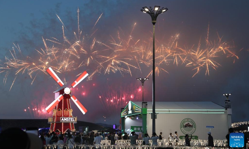 Visitors watch a fireworks show at the 21th China Harbin International Beer Festival in Harbin, capital of northeast China's Heilongjiang Province, July 20, 2023. The 21th China Harbin International Beer Festival opened here on Thursday.(Photo: Xinhua)