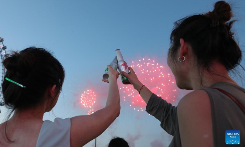 Visitors watch a fireworks show at the 21th China Harbin International Beer Festival in Harbin, capital of northeast China's Heilongjiang Province, July 20, 2023. The 21th China Harbin International Beer Festival opened here on Thursday.(Photo: Xinhua)
